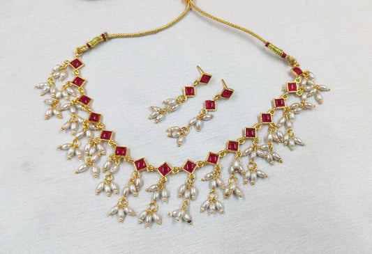 Kundan Stoke Pearl Necklace Set