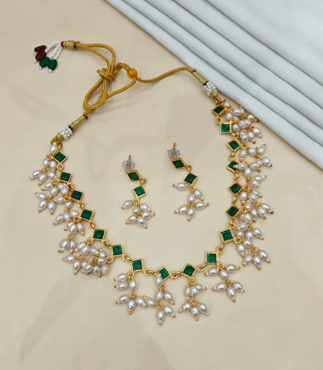 Kundan Stoke Pearl Necklace Set