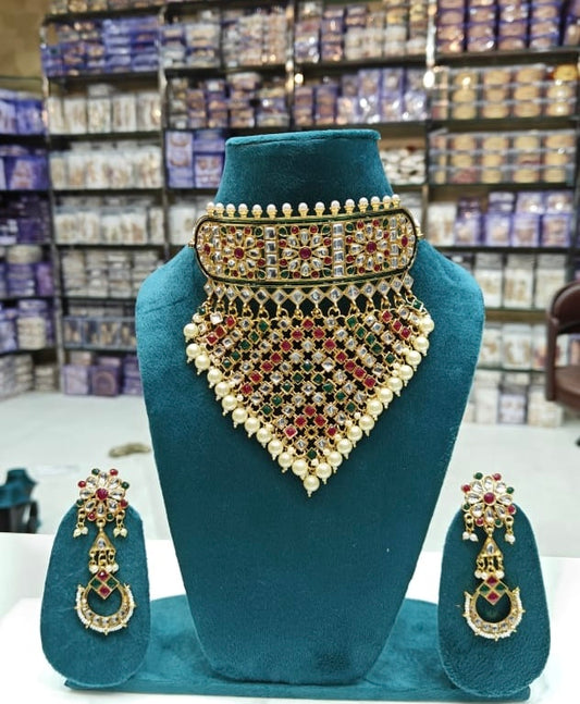 Multicolour Kundan Aad With Earrings