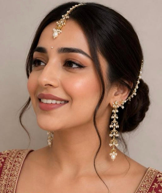 White Kundan Earrings and Tika Set