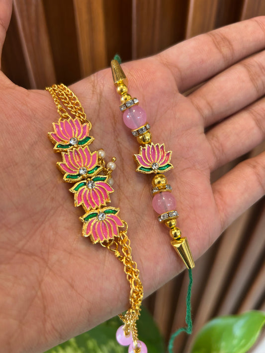 Lotus Kundan Rakhi Set 🪷🪞