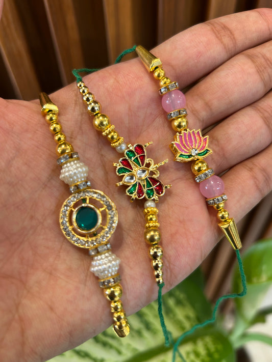 Kundan Rakhi Set (Combo of 3)