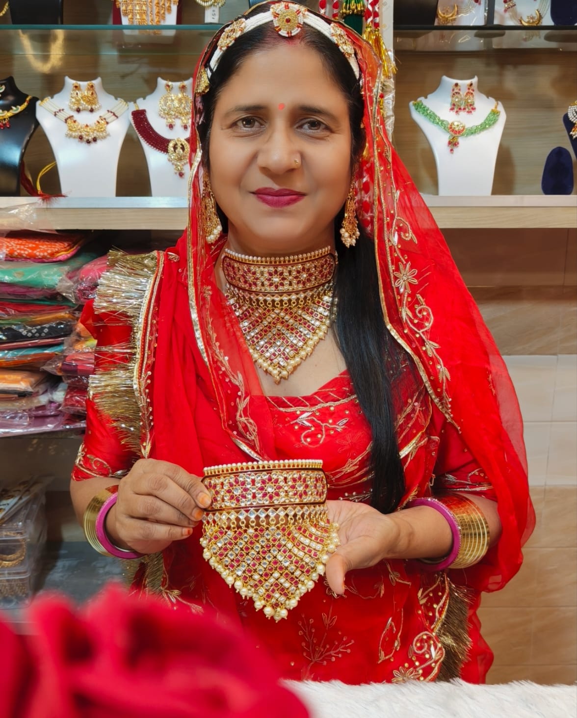 Kundan Combo of aad+ earings+seeshpatti+borla +ring