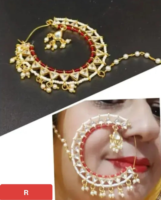 AD Stone Nath (Red) With Chain