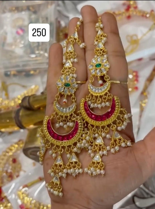 Pink double chand earrings