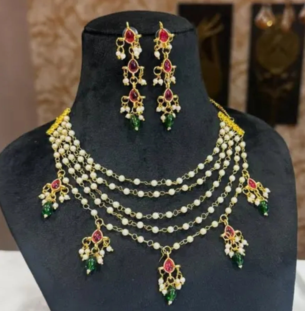 Multilayer Kundan Pearl Necklace Set